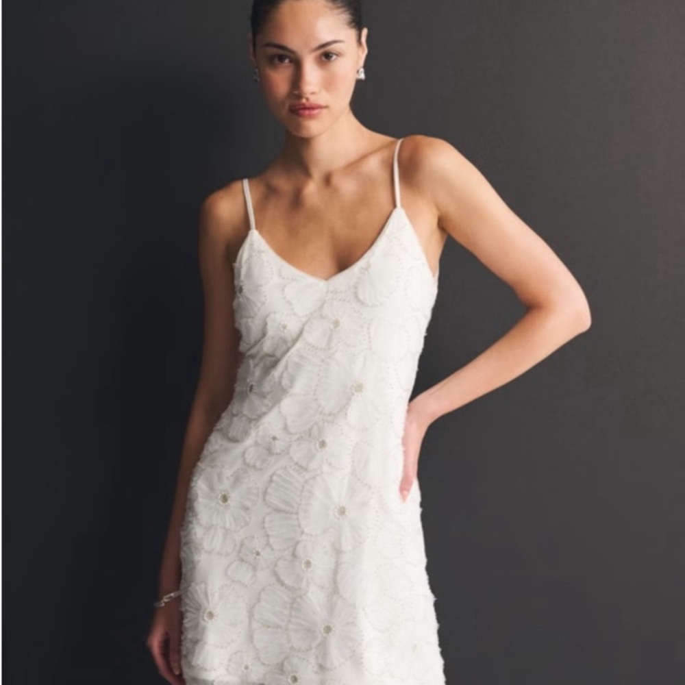 ISO!!!: Abercrombie & Fitch White Embellished Mini Shift Dress